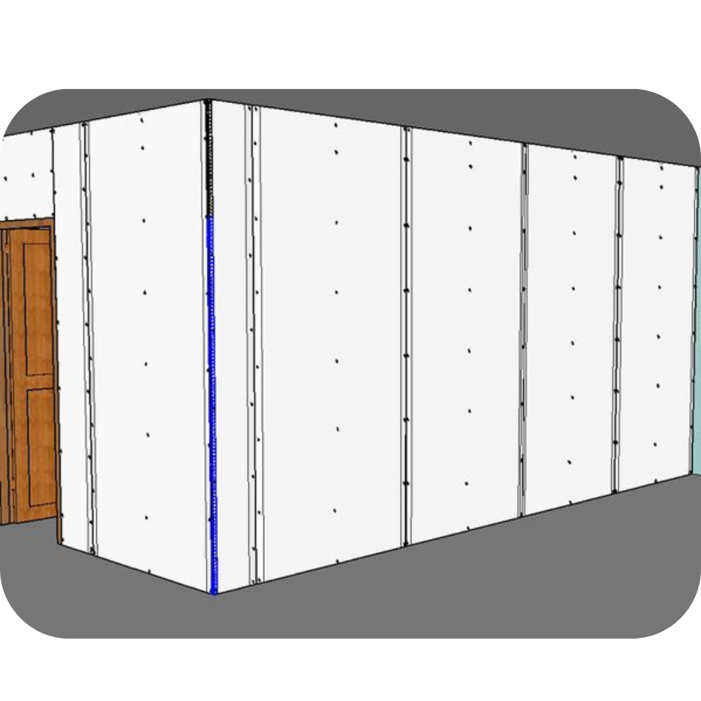 Finitions et ponçage minutieux de cloison sur rail en placo à Marrakech.