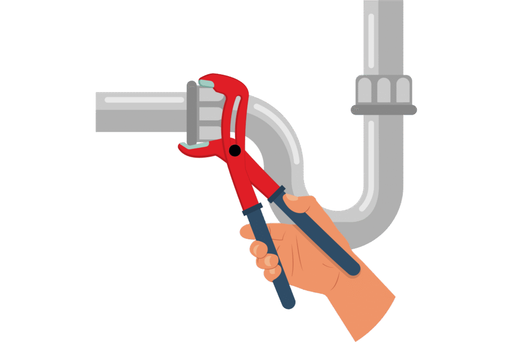 Illustration d’un technicien ajustant un tuyau avec une clé, symbolisant les prestations sur mesure proposées par Group E.D.C.E.B dans le domaine de l’électricité générale à Rabat.