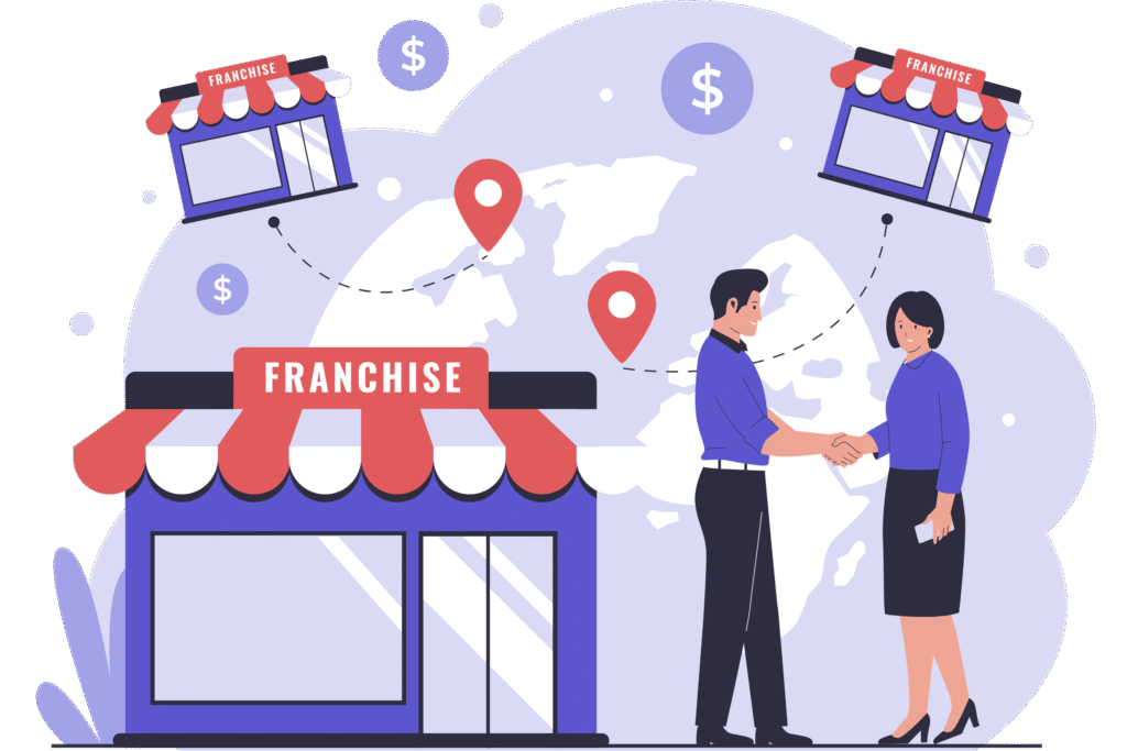 Image d’un partenariat commercial autour d’un magasin franchisé, reflétant le développement de la franchise Group E.D.C.E.B dans le secteur de l’électricité générale à Rabat.